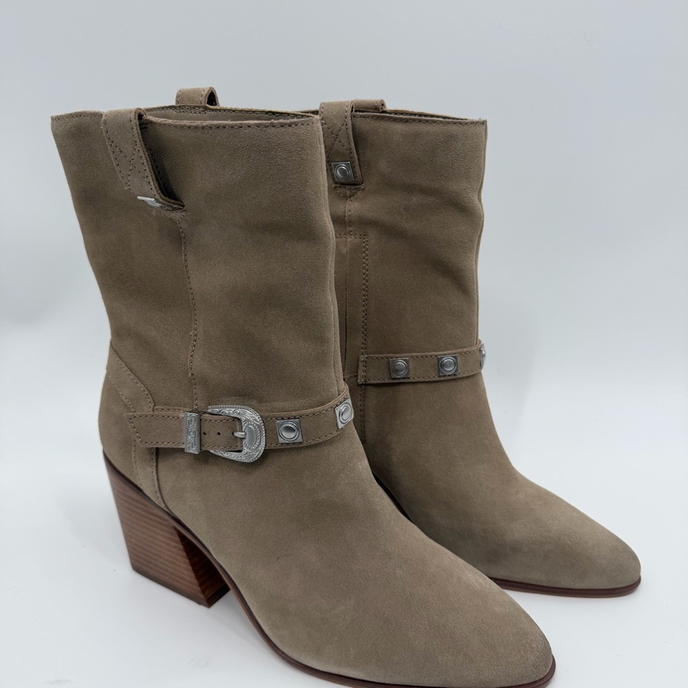 Lucky Brand Sogn Buckled Block-Heel Western Boots - Picture 1 of 9